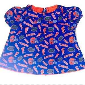 Vibrant Blue and Orange Short Sleeve Tee with Sports Pattern
